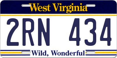 WV license plate 2RN434