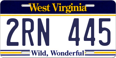 WV license plate 2RN445
