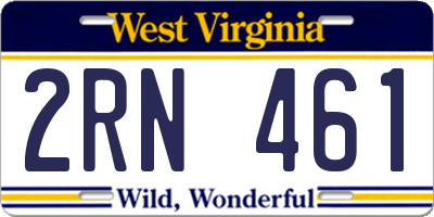 WV license plate 2RN461