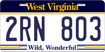 WV license plate 2RN803