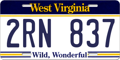 WV license plate 2RN837
