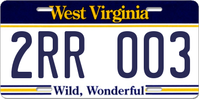 WV license plate 2RR003