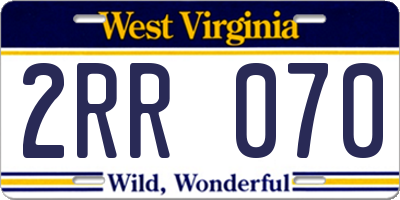 WV license plate 2RR070