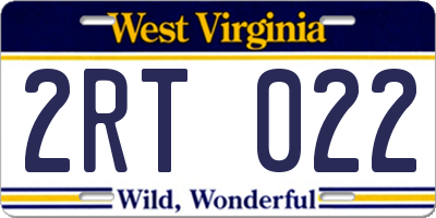 WV license plate 2RT022