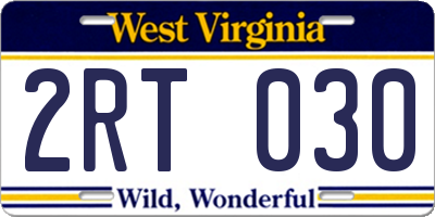 WV license plate 2RT030