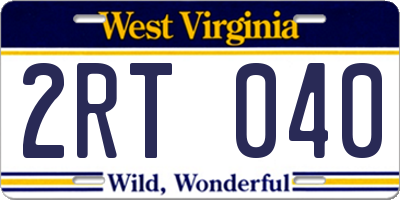 WV license plate 2RT040
