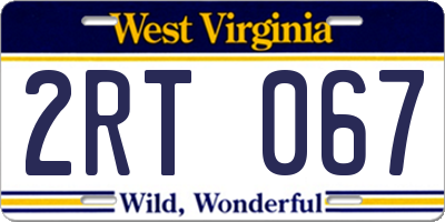 WV license plate 2RT067
