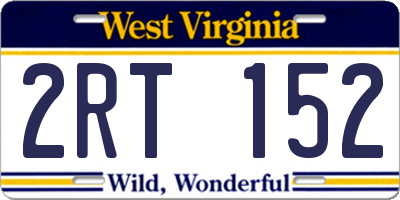 WV license plate 2RT152