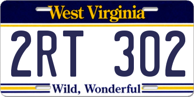 WV license plate 2RT302