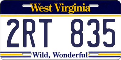 WV license plate 2RT835