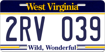 WV license plate 2RV039