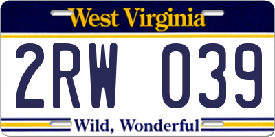 WV license plate 2RW039