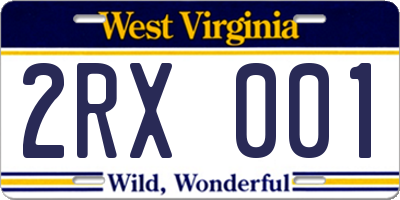 WV license plate 2RX001