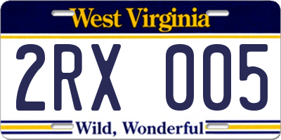 WV license plate 2RX005