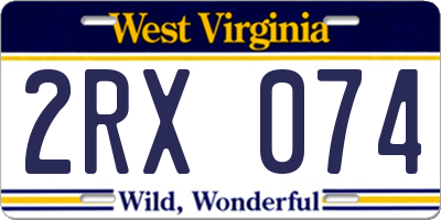 WV license plate 2RX074