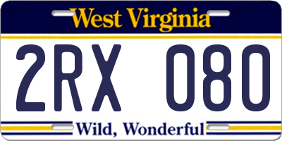 WV license plate 2RX080