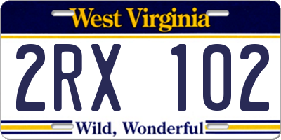 WV license plate 2RX102