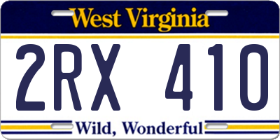 WV license plate 2RX410