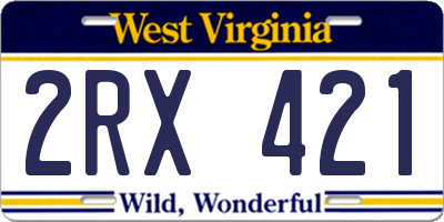 WV license plate 2RX421