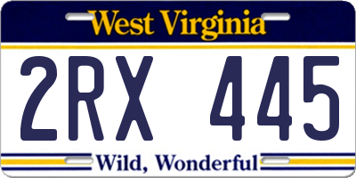 WV license plate 2RX445