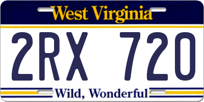 WV license plate 2RX720