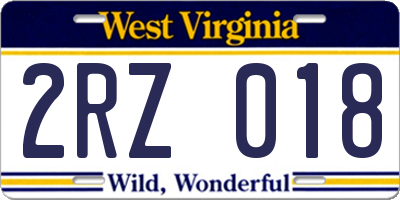 WV license plate 2RZ018