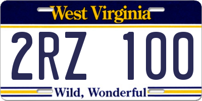 WV license plate 2RZ100