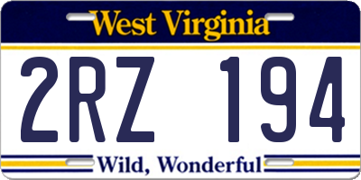 WV license plate 2RZ194