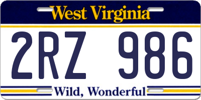 WV license plate 2RZ986