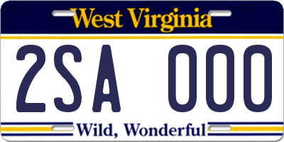 WV license plate 2SA000