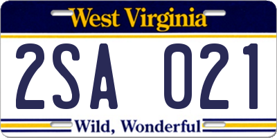 WV license plate 2SA021