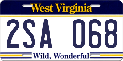 WV license plate 2SA068