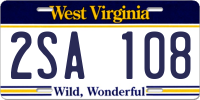 WV license plate 2SA108