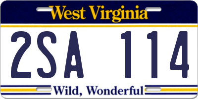 WV license plate 2SA114