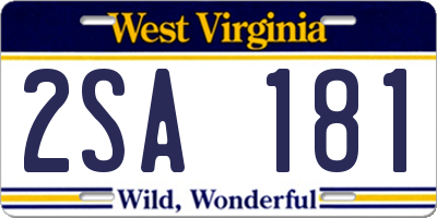 WV license plate 2SA181