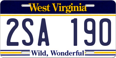WV license plate 2SA190