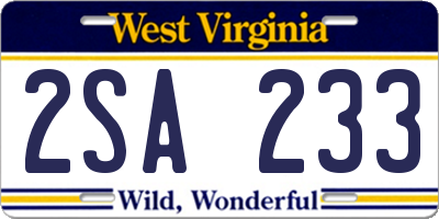 WV license plate 2SA233