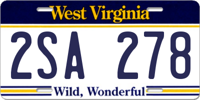 WV license plate 2SA278