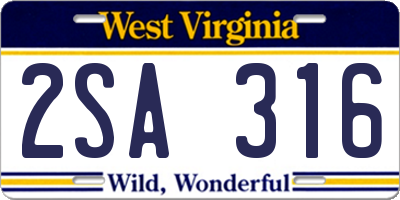 WV license plate 2SA316
