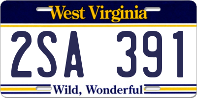 WV license plate 2SA391