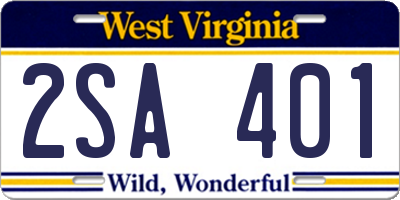 WV license plate 2SA401