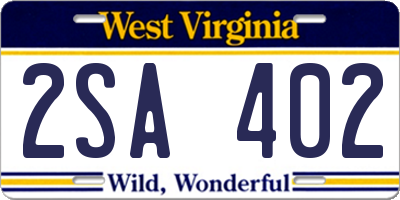 WV license plate 2SA402