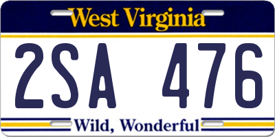 WV license plate 2SA476