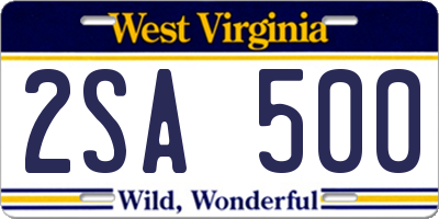 WV license plate 2SA500