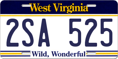 WV license plate 2SA525