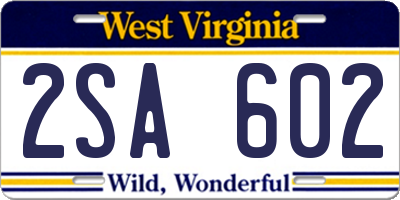WV license plate 2SA602