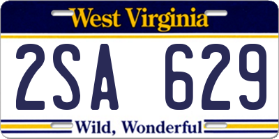 WV license plate 2SA629