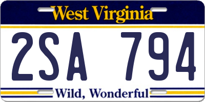 WV license plate 2SA794