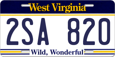 WV license plate 2SA820
