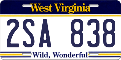 WV license plate 2SA838